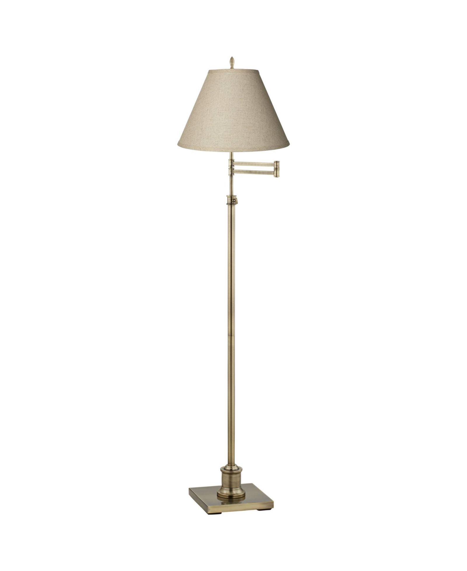 Regency Hill Swing Arm Floor Lamp 70" Tall Antique Brass Fine Burlap Cotton Blend Fabric Empire Shade for Living Room Reading Office