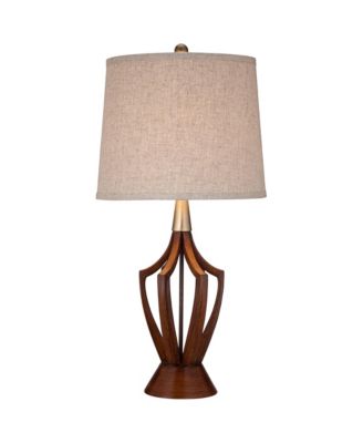 Possini Euro Design St. Claire Modern Mid Century Table Lamp 30 3/4" Tall Wood USB Charging Port Fabric Drum Shade for Bedroom Living Room Office