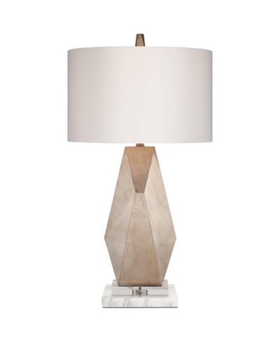 Possini Euro Design Modern Table Lamp with  Marble Riser 32 1/2" Tall Sculptural Champagne Gold Drum Shade for Bedroom Living