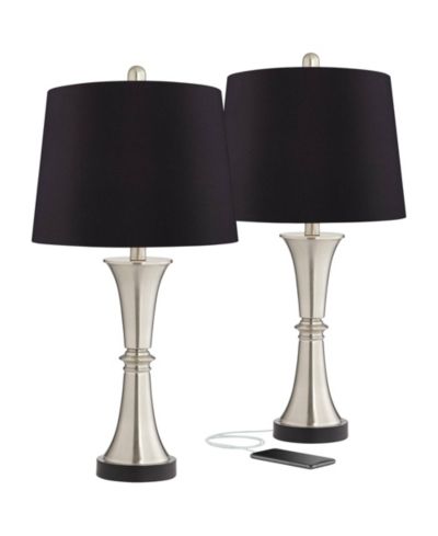 360 Lighting Seymore Modern Table Lamps 26" High Set of 2 with USB Charging Port LED Touch On Faux Drum Shade for Bedroom Desk