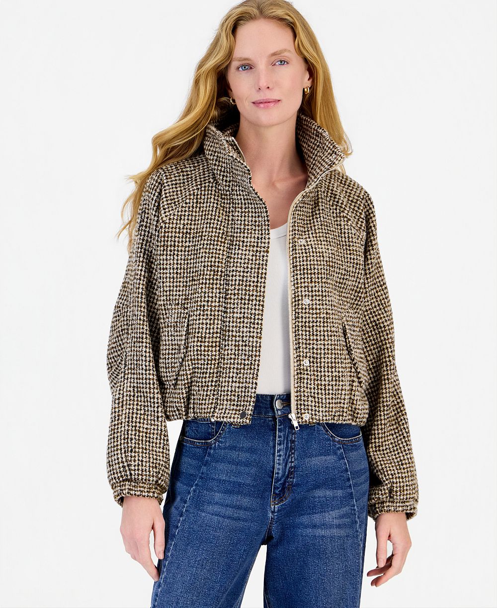 On 34th Women's Cropped Houndstooth Bubble Bomber Jacket, Macy's Exclusive