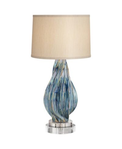 Possini Euro Design Teresa Modern Coastal Table Lamp с Round Riser 32 1/2" Tall Teal Drip Ceramic Drum Shade