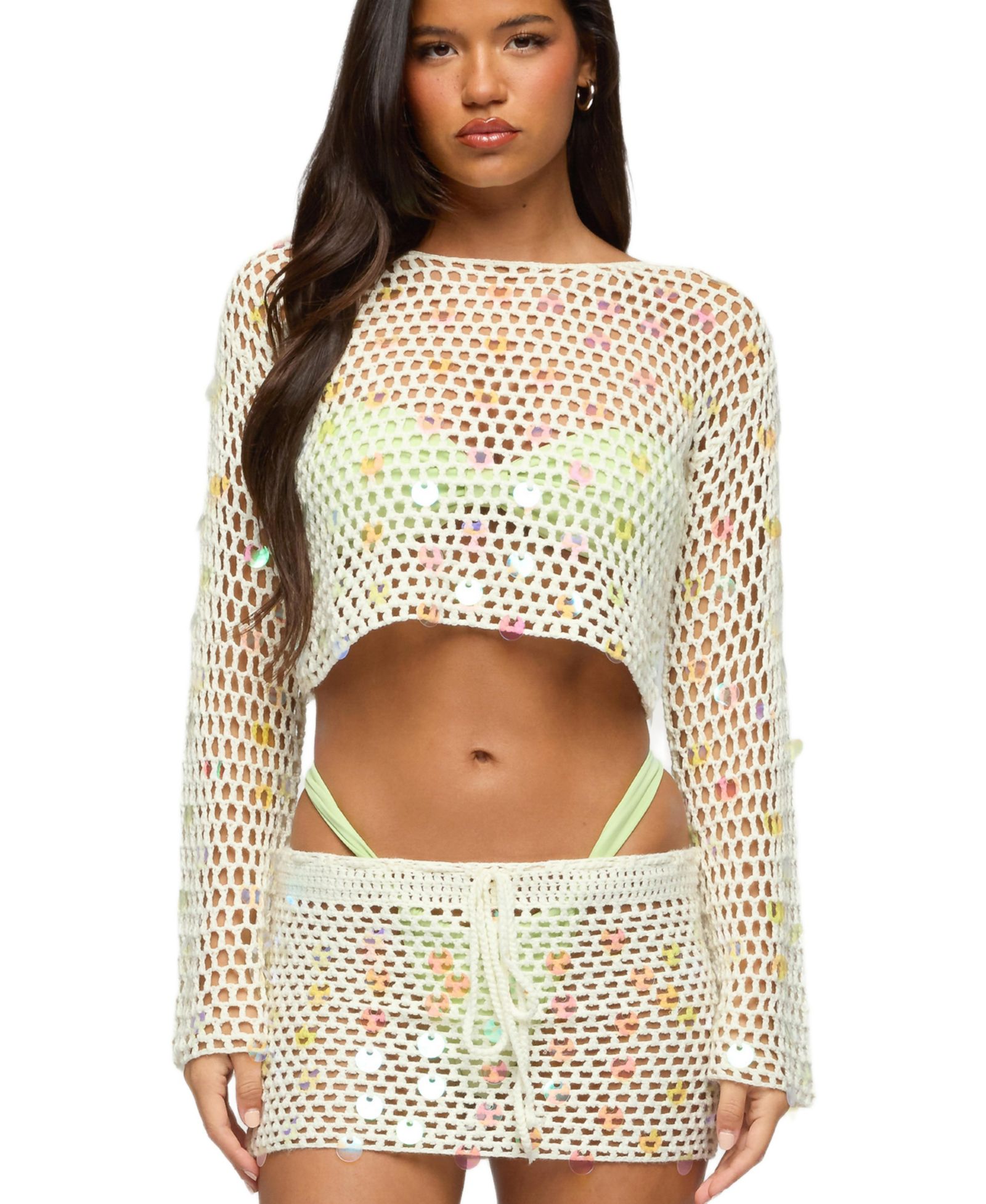 Edikted Women's Kirah Sequin Crochet Top