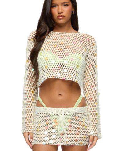 Edikted Women's Kirah Sequin Crochet Top