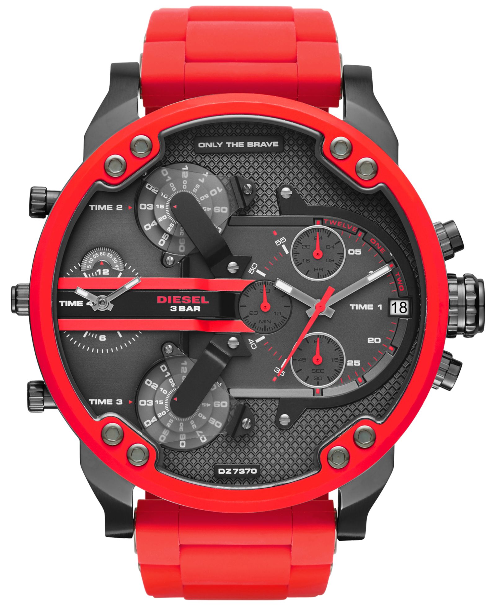 Diesel Men's Chronograph Mr. Daddy 2.0 Red Silicone Strap Watch 55x66mm DZ7370