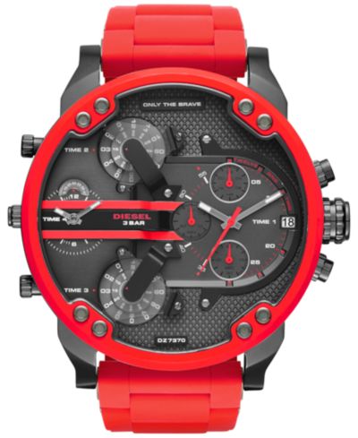 Мужские часы Diesel Chronograph Mr. Daddy 2.0 Red Silicone Strap 55x66mm DZ7370