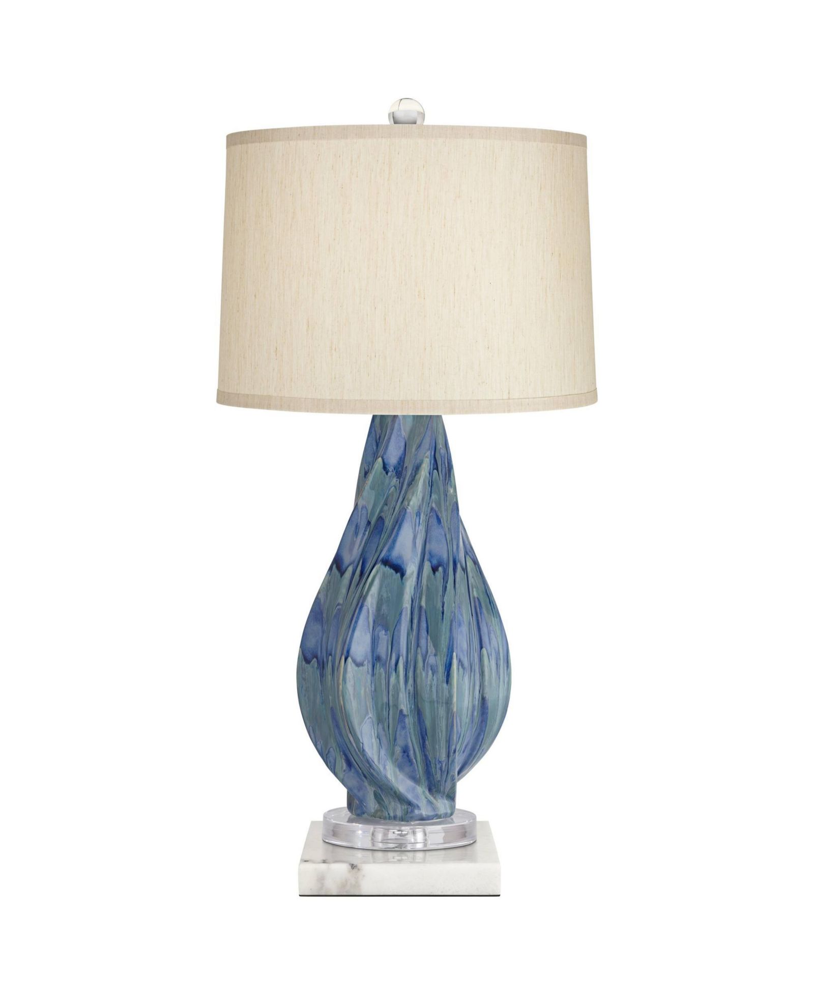 Настольная лампа Possini Euro Design Teresa Modern с квадратным мраморным основанием 31" Tall Teal Ceramic Drum Shade для спальни и гостиной
