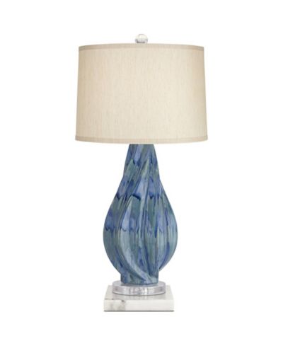 Настольная лампа Possini Euro Design Teresa Modern с квадратным мраморным основанием 31" Tall Teal Ceramic Drum Shade для спальни и гостиной