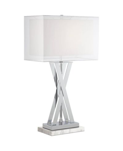 Possini Euro Design Proxima Современная настольная лампа с мраморным основанием, Chrome Silver