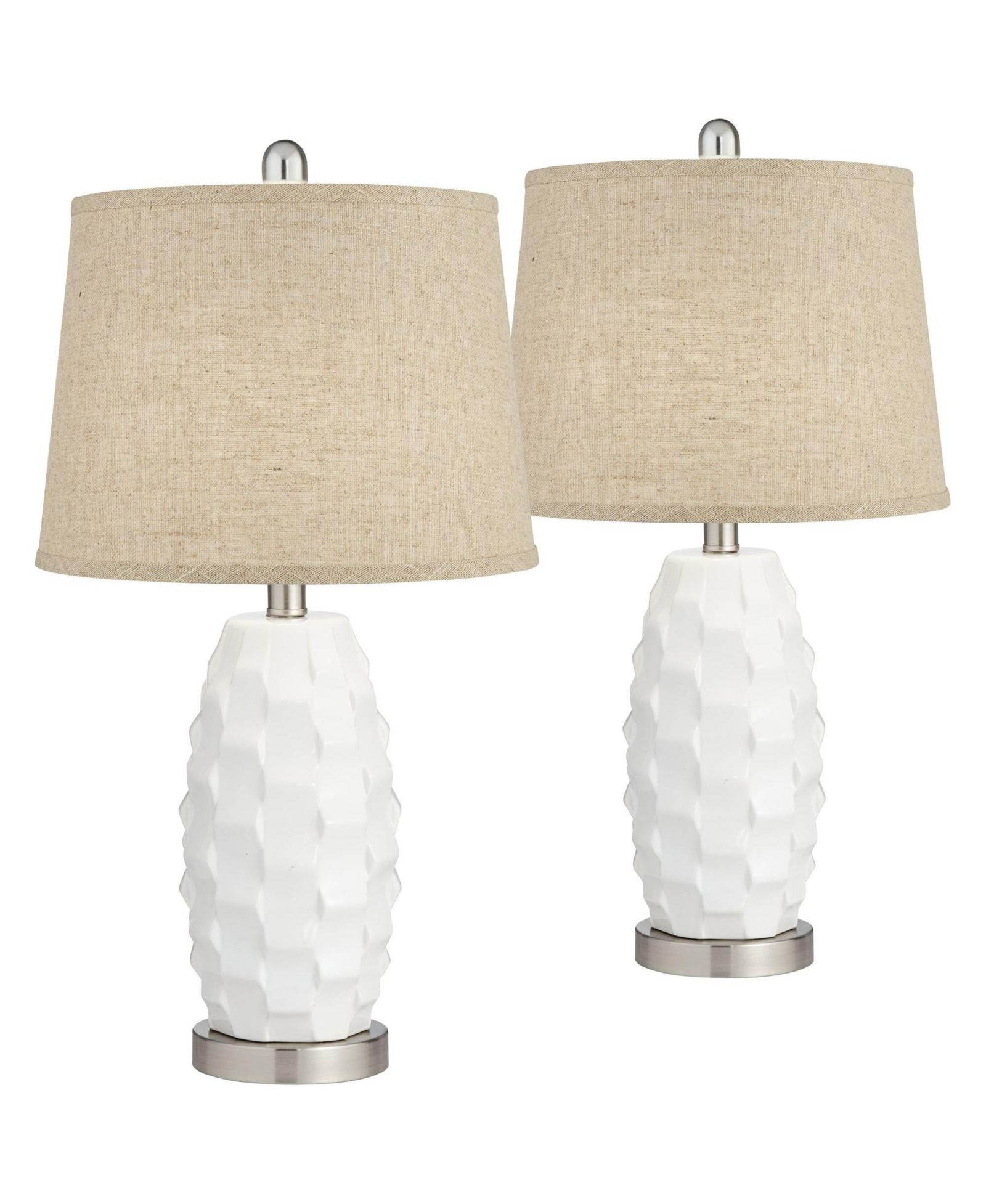 360 Lighting Modern Coastal Table Lamps 24 1/2" High Set of 2 Ceramic LED Burlap Drum Shade for Bedroom Living Room House Bedside Nightstand