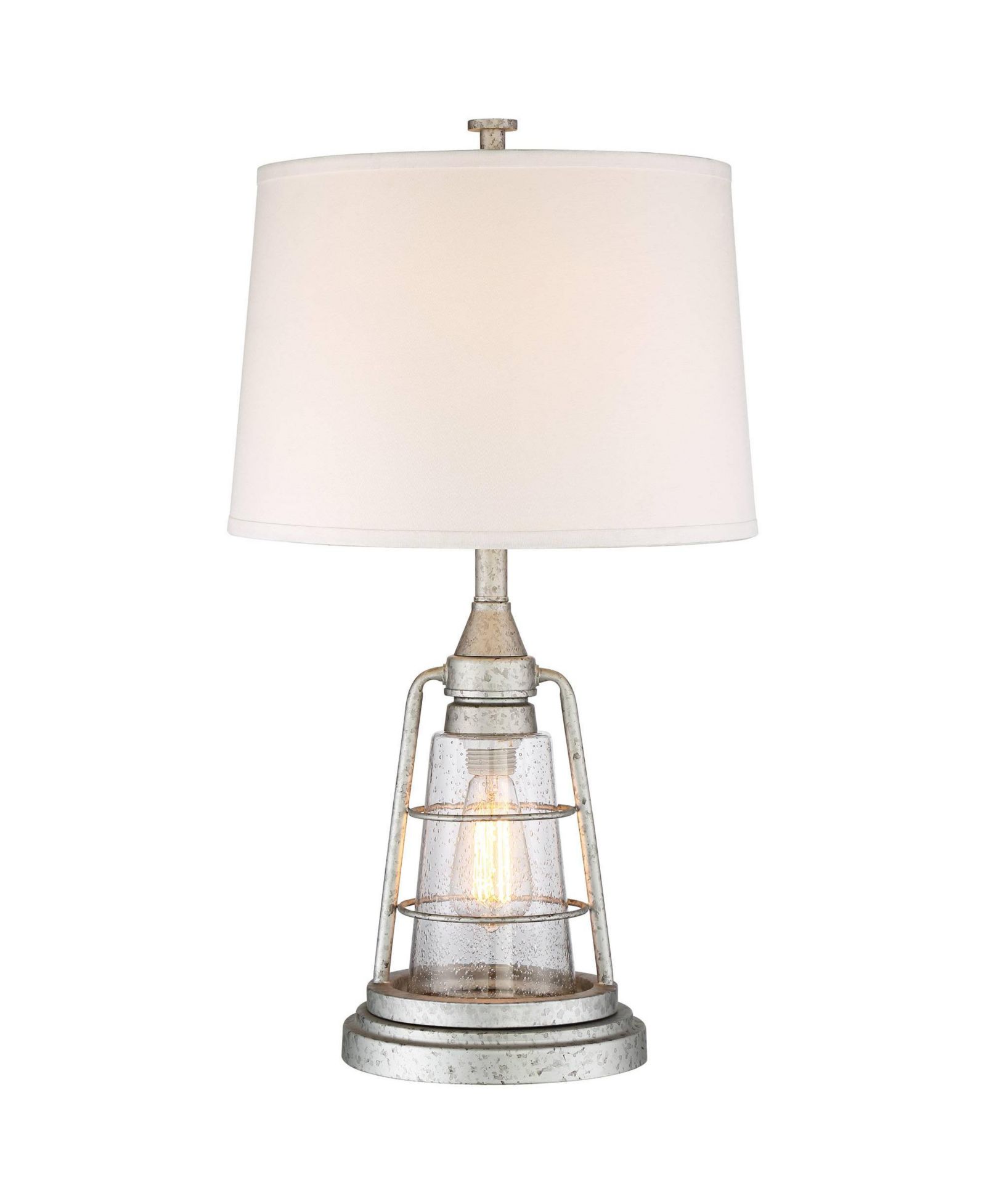 Franklin Iron Works Fisher Coastal Table Lamp 28 3/4" Tall Galvanized Cage with Nightlight LED Table Top Dimmer