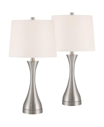 360 Lighting Koncave 24 1/2" High Modern Table Lamps Set of 2 Brushed Nickel Finish Metal Shade Living Room Bedroom