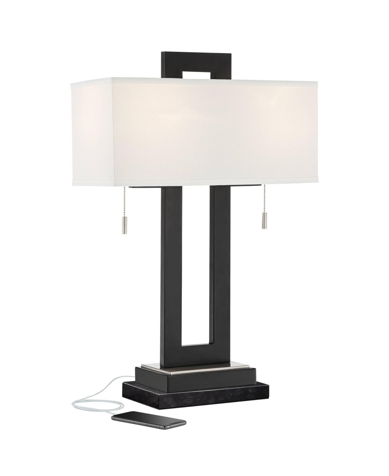 360 Lighting Neil Modern Table Lamp with Marble Riser 26" High Two Tone USB Charging Port Rectangular Shade for Bedroom House Home Desk