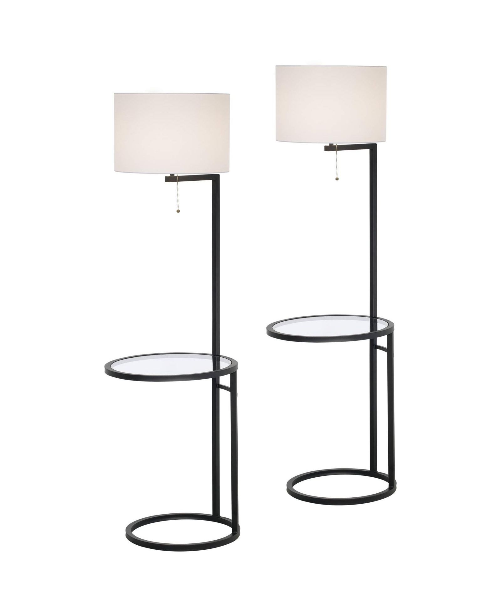 360 Lighting Space Saver Modern Floor Lamps with Tray Table 62" Tall Set of 2 Metal Fabric Drum Shade for Living Room Bedroom Office House