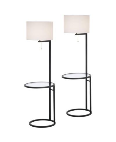 360 Lighting современные напольные лампы со столиком 62" Tall, набор из 2 штук, металлические тканевые абажуры