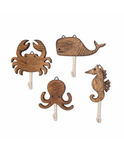 Набор настенных крючков Yigii Sea Life, 4 шт., деревянные, декоративные