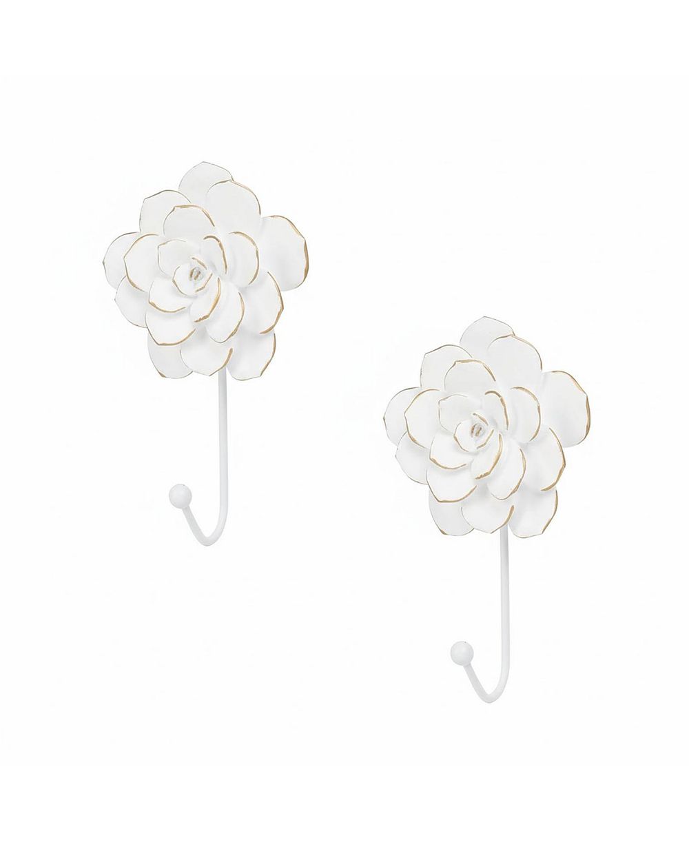 Yigii Flower Decorative Wall Hooks, 2-Piece Resin Wall-Mounted Hooks for Clothes, Towels, Keys & Bags