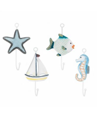 Yigii Cute Flip Flop Wooden Wall Hooks Beach Themed Metal Hooks Decor for Bathroom Poolside Beach Houses
