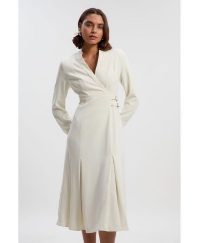 Karen Millen Women's Crepe Buckle Waist Midi Shirt Dress