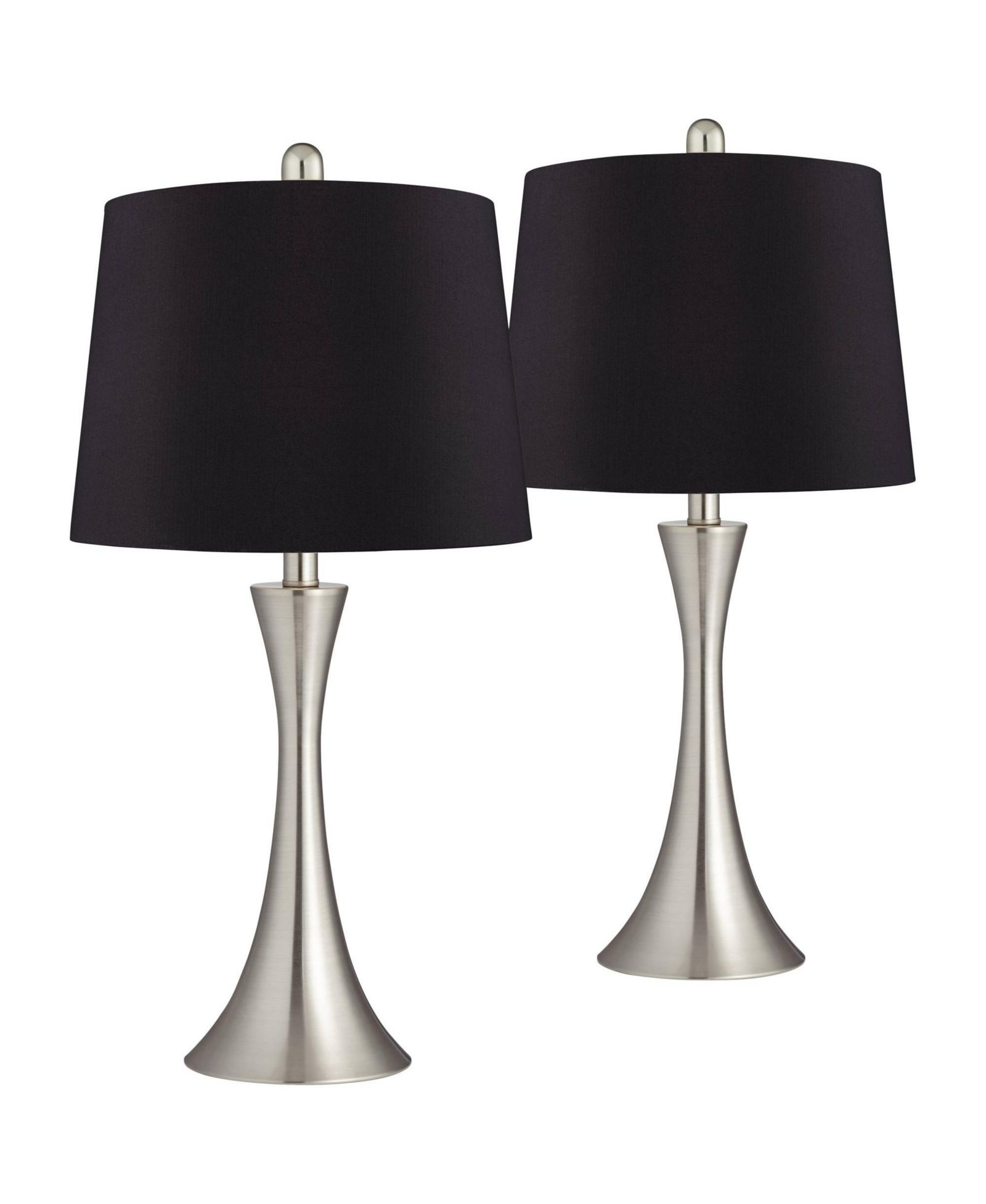 360 Lighting Gerson Modern Table Lamps 24" High Set of 2 Brushed Nickel LED Faux Silk Drum Shade for Bedroom Living Room Bedside Office
