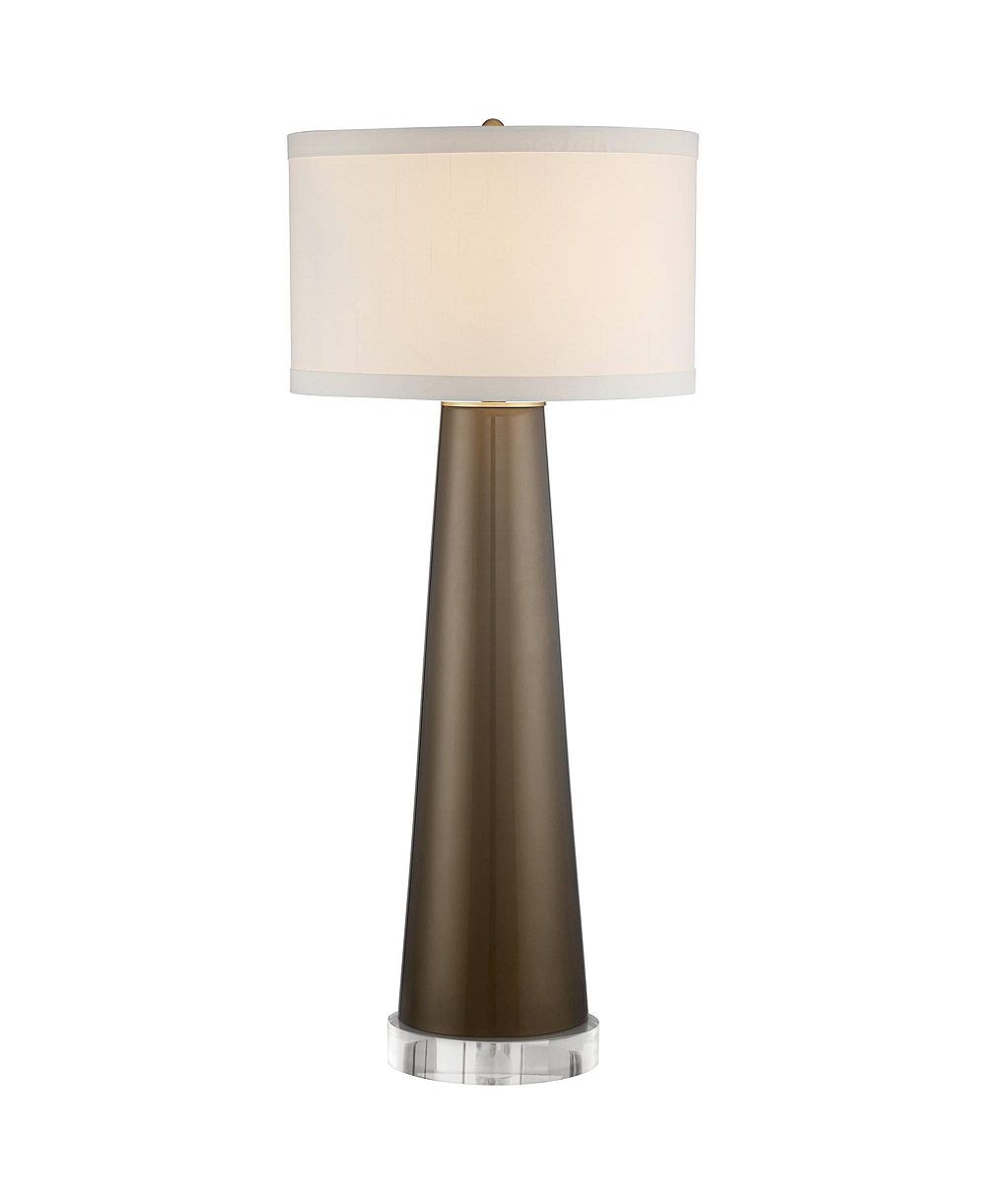 Possini Euro Design Karen Modern Table Lamp with Clear Round Riser 37 1/2" Tall Dark Gold Glass Fabric Drum Shade for Bedroom Living Room