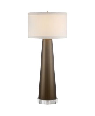 Современная настольная лампа Possini Euro Design Karen с прозрачным круглым основанием 37 1/2" Tall Dark Gold Glass Fabric Drum Shade