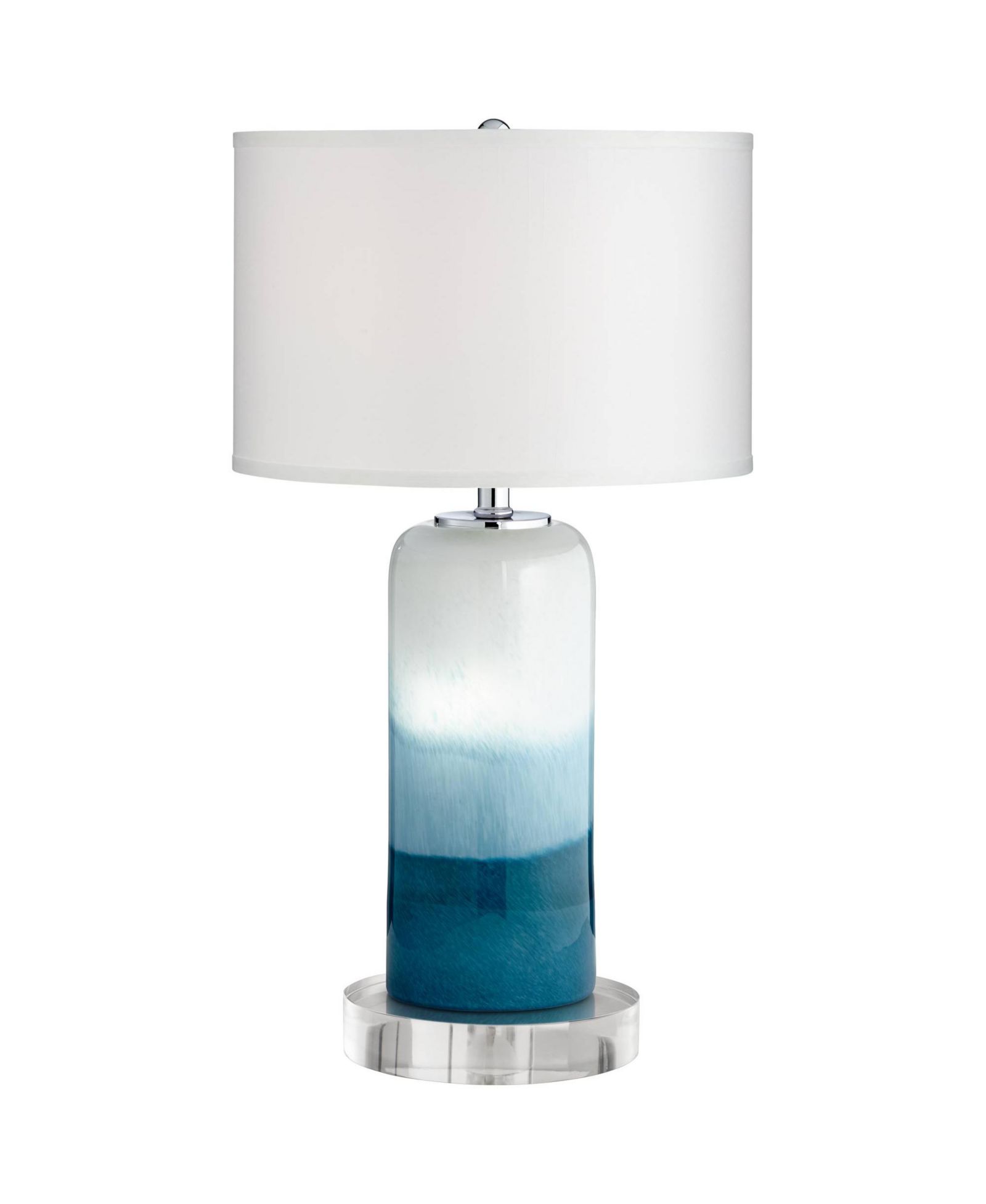 Possini Euro Design Roxanne Coastal Table Lamp with Round Riser 26 1/4" High  Glass LED Nightlight Drum Shade for Bedroom Living Room Nightstand