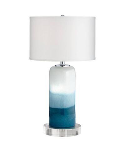 Possini Euro Design Roxanne Coastal Table Lamp with Round Riser 26 1/4" High  Glass LED Nightlight Drum Shade for Bedroom Living Room Nightstand
