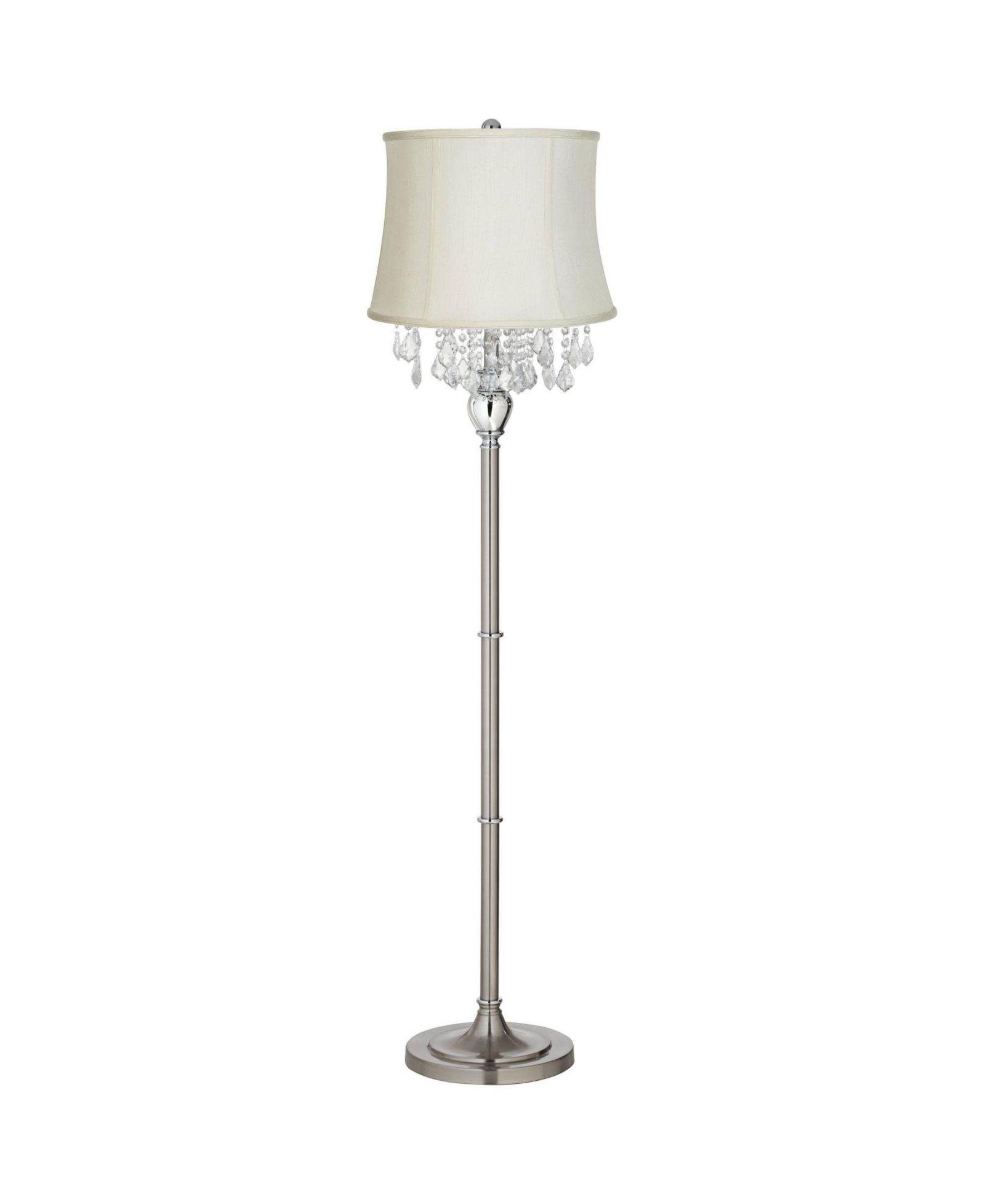 Напольная люстра 360 Lighting высотой 62,5", сатиновая сталь, хромированные кристаллы, кремовый тканевый барабанный абажур для гостиной, чтения, спальни, офиса