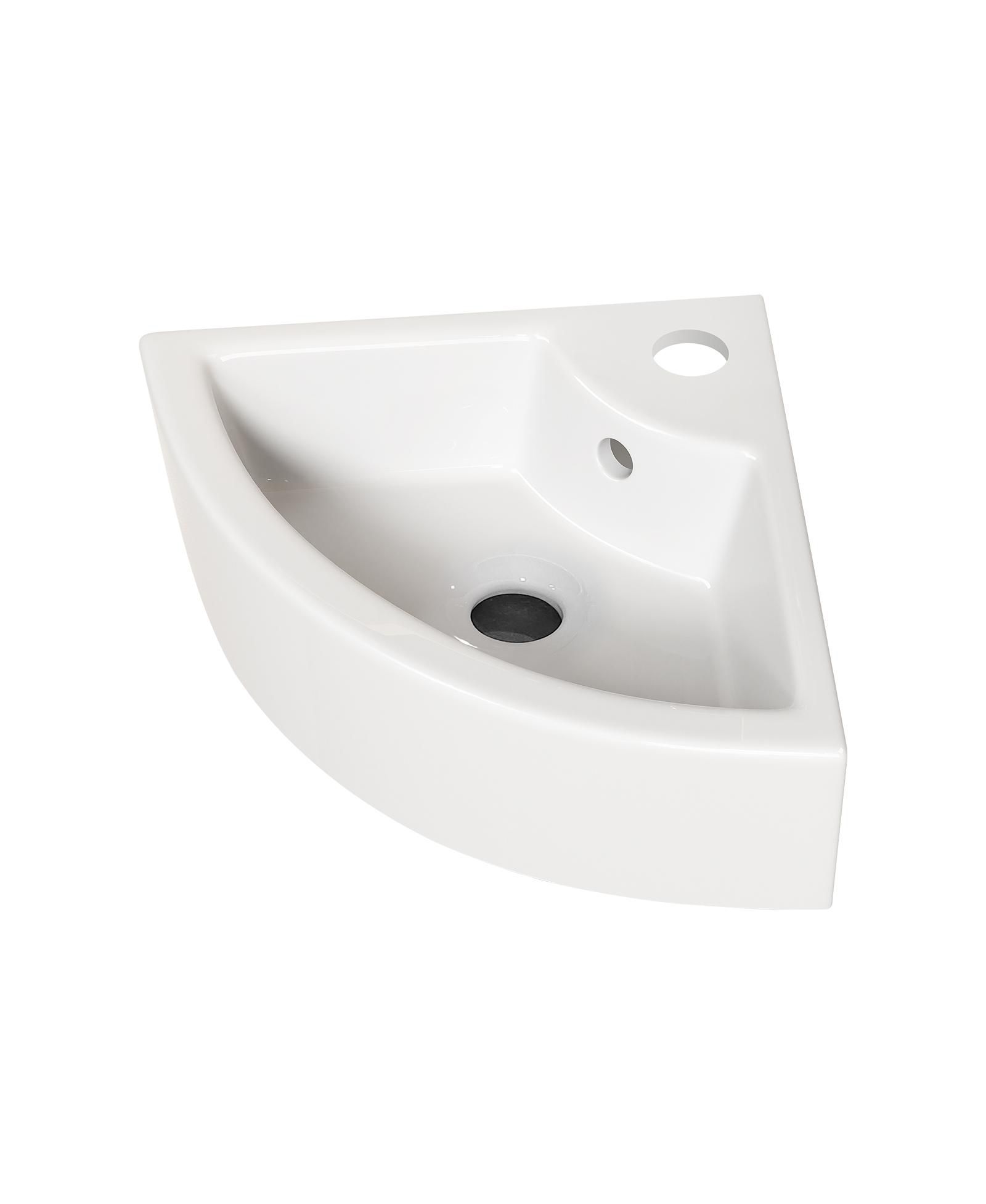 BUSDAYS Wall Mounted Triangle Corner Vessel Sink Gloss Ceramic Space Saving Bathroom Sink