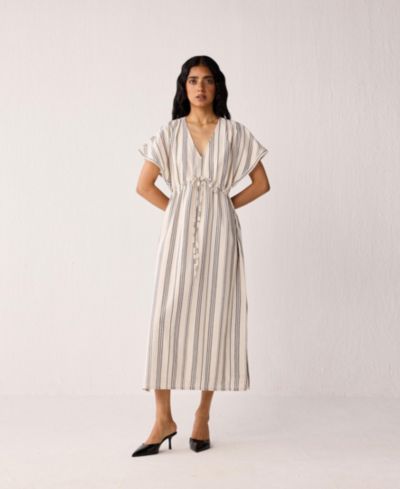 Женское платье Reistor Women's Maxi Gathered Dress with Side Slits in Stripes