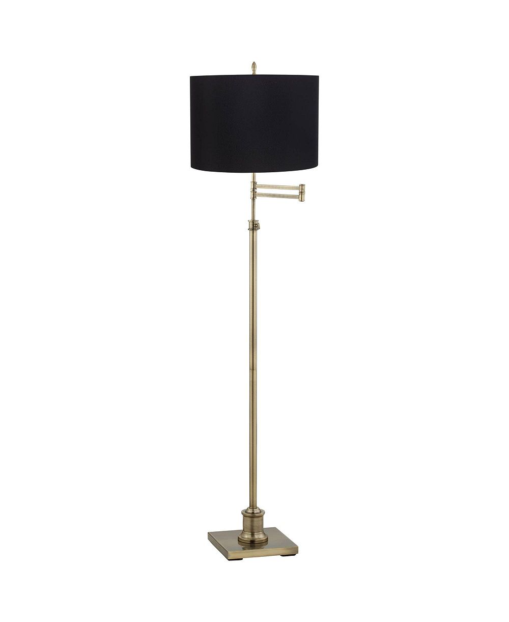 360 Lighting Swing Arm Floor Lamp 70" Tall Antique Brass Fabric Drum Shade for Living Room Reading Bedroom Office