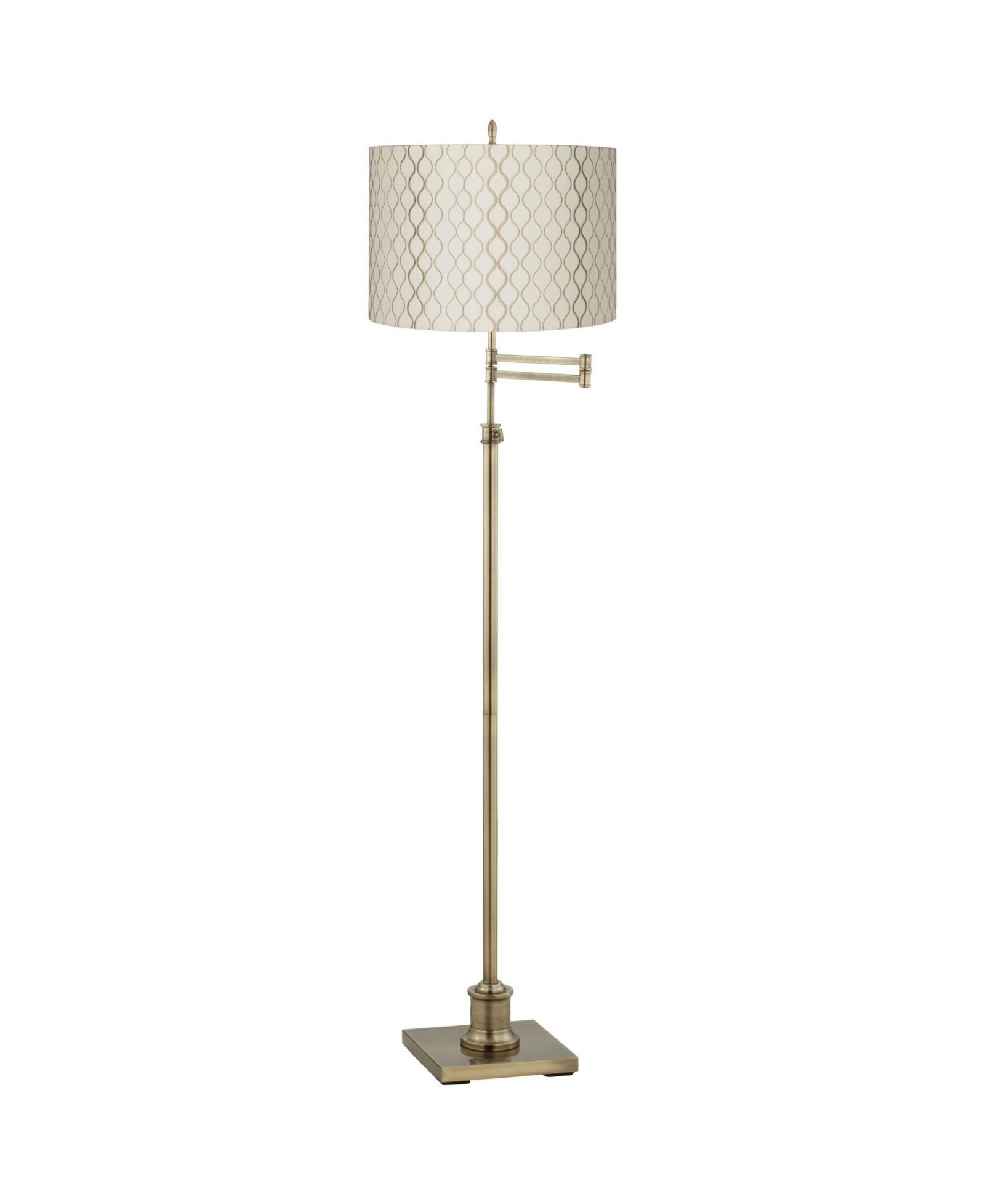 360 Lighting Swing Arm Floor Lamp Adjustable Height 70" Tall Antique Brass Embroidered Hourglass Fabric Drum Shade Living Room
