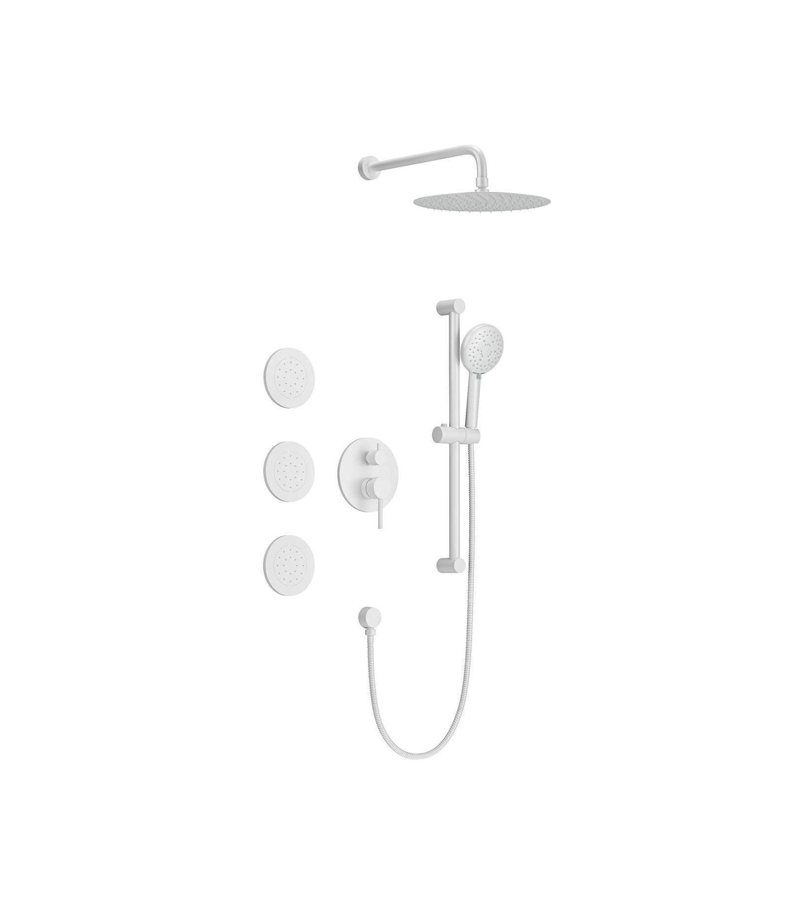 BUSDAYS Complete Shower System with Rainfall Shower Head, Hand Shower, Slide Bar, 3 Bodysprays, Valve Trim and Lever Handles