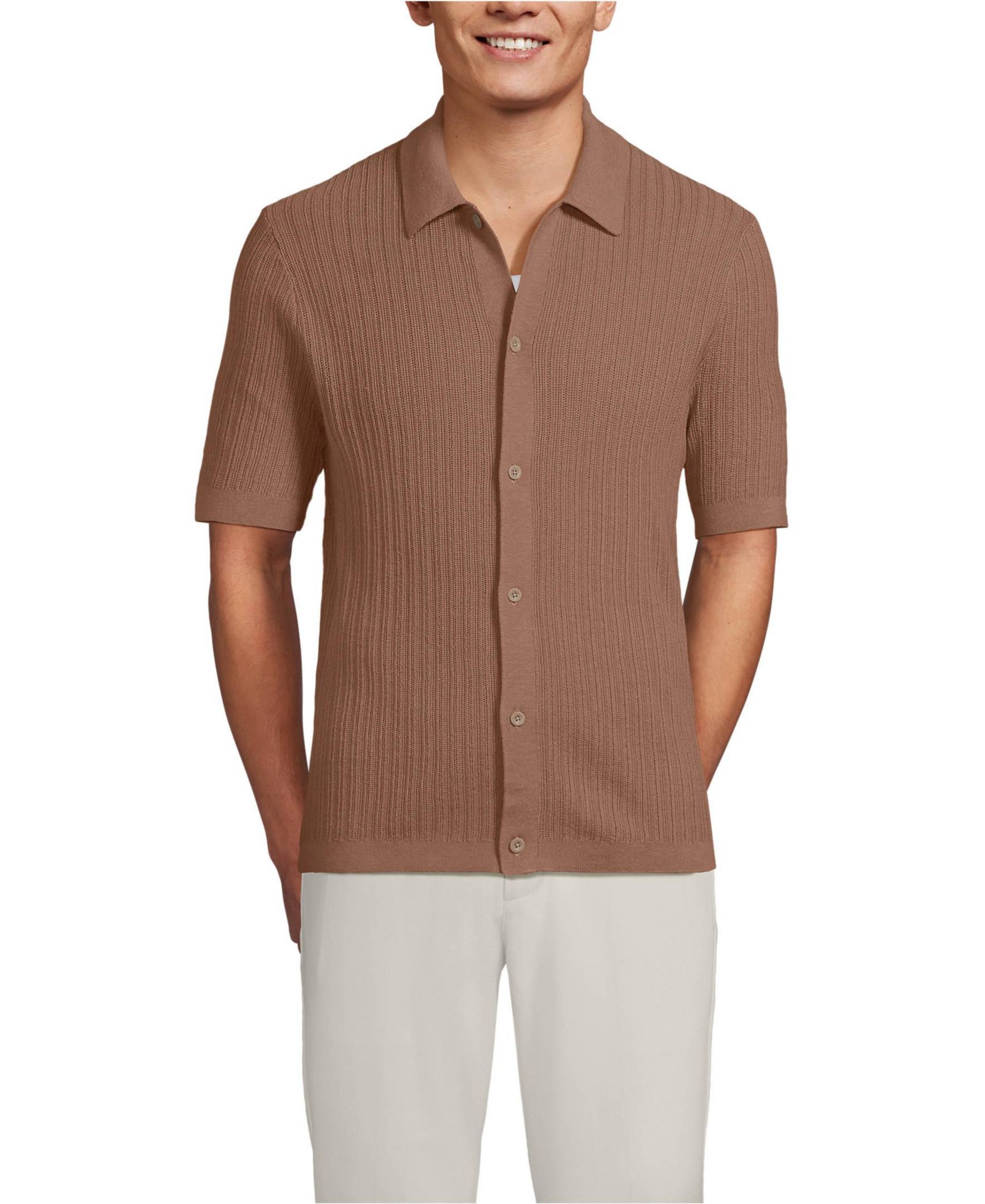 Lands' End Men's Short Sleeve Lightweight Button Through Polo Shirts