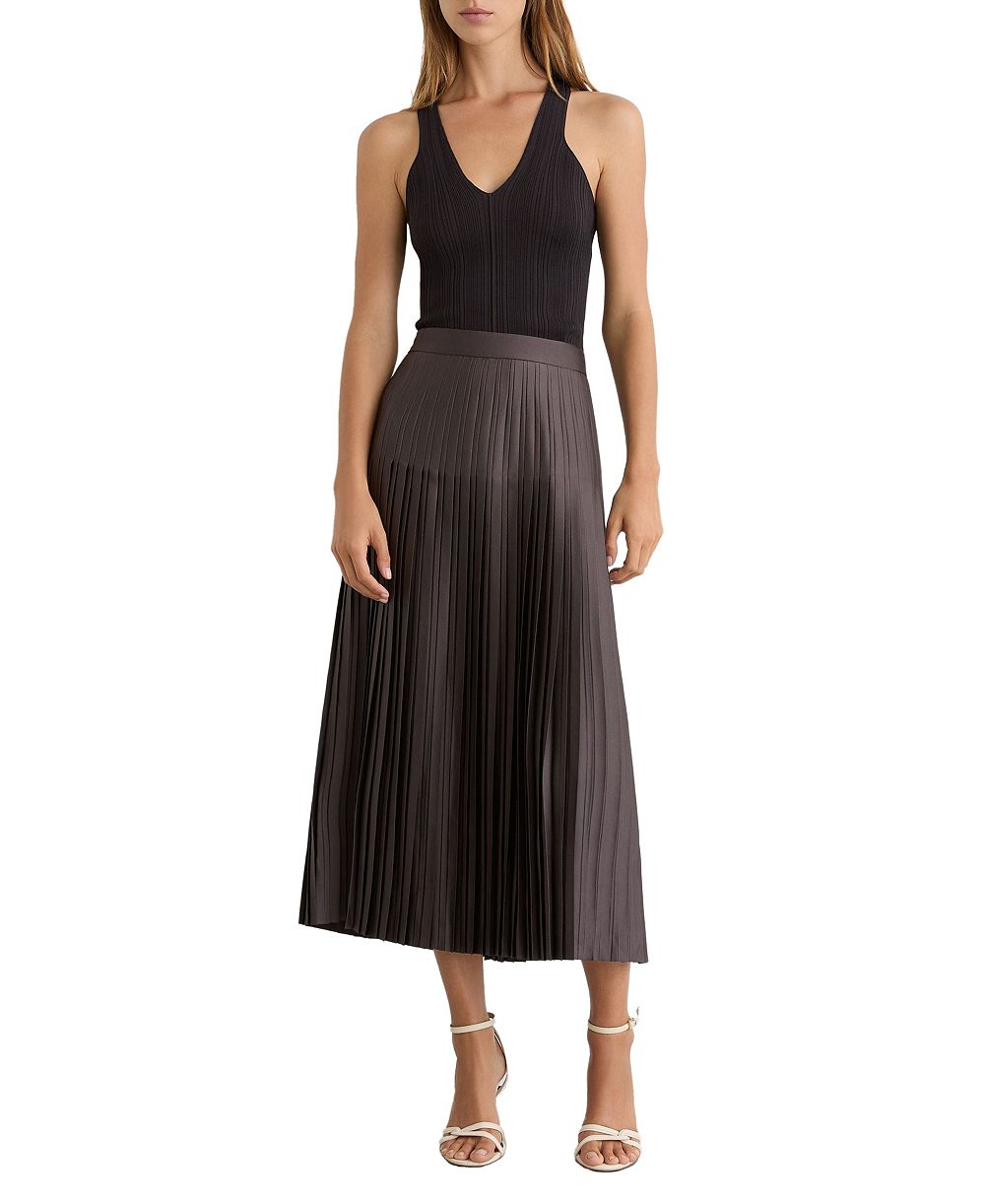 REISS Women's Savannah High-Waisted Pleated Midi Skirt with Side Slit