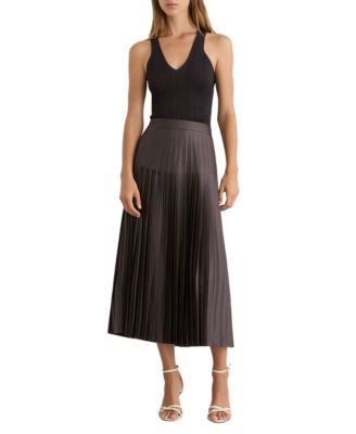 REISS Women's Savannah High-Waisted Pleated Midi Skirt with Side Slit