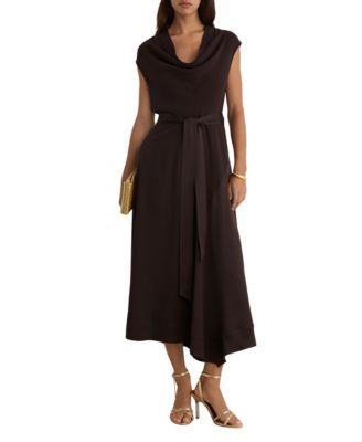 REISS Women's Justine Cowl-Neck Tie-Waist Handkerchief-Hem Midi Dress