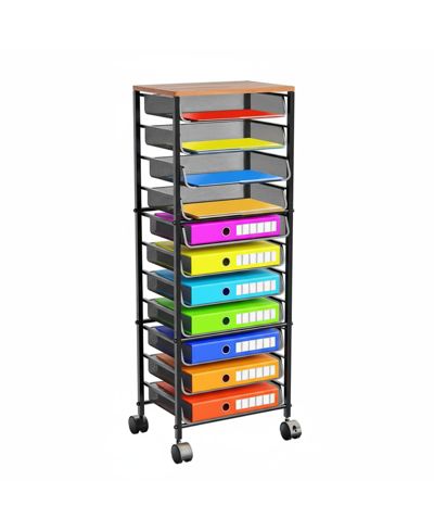 Yigii 12 Tier Rolling File Cart Wood Top Metal Mesh Sliding Trays Office Home School Storage
