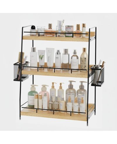 Yigii 3 Tier Bathroom Counter Organizer with Baskets Wooden Metal Storage Vanity Makeup Organiser