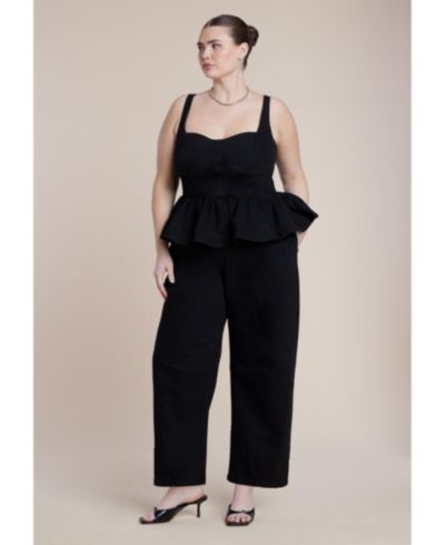 ELOQUII Women's Plus Size Peplum Barrel Leg Jumpsuit