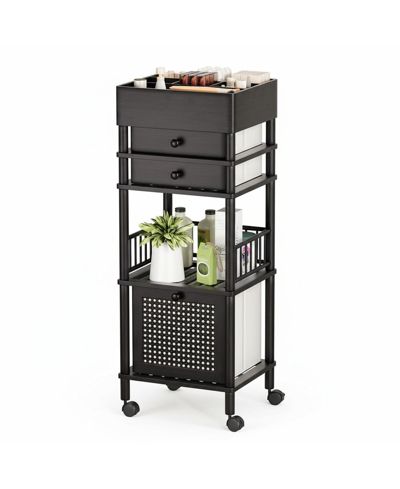 YIGII Bamboo Makeup Organizer Cart 3 Drawers Rolling Storage for Bathroom Bedroom Vanity Skin Care Perfume Hair Tools
