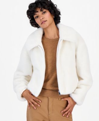 CeCe Petite Faux Fur Bomber Jacket