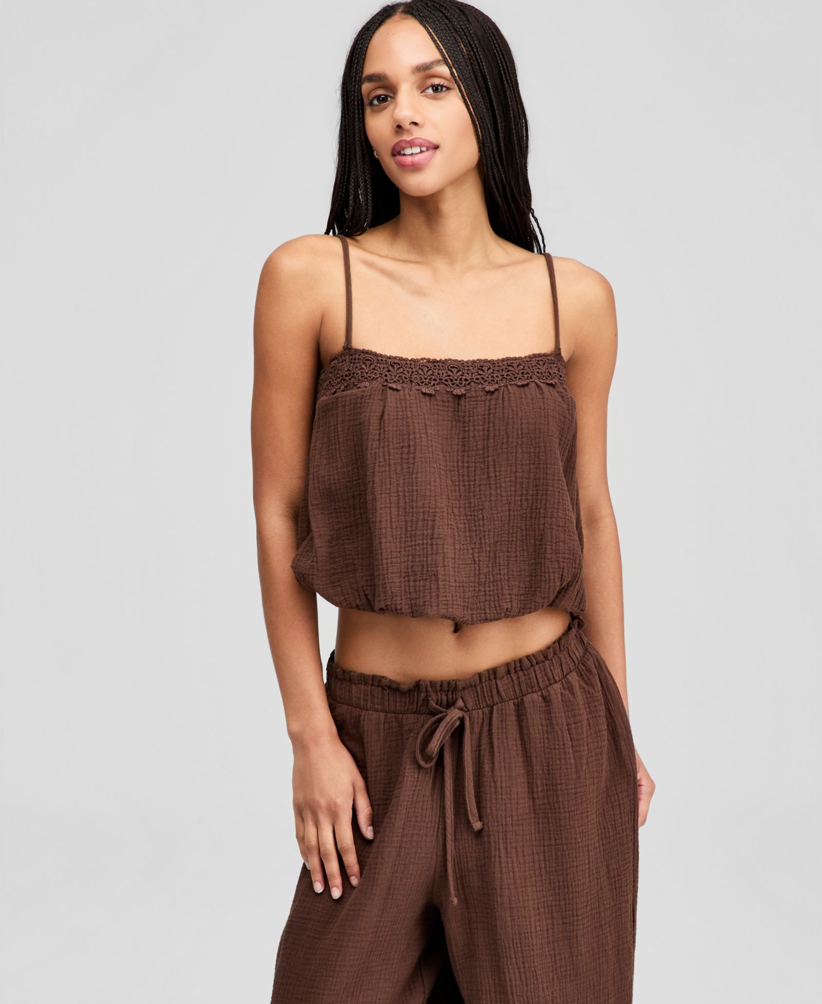 Топ And Now This Women's Cotton Crochet-Trim Bubble-Hem