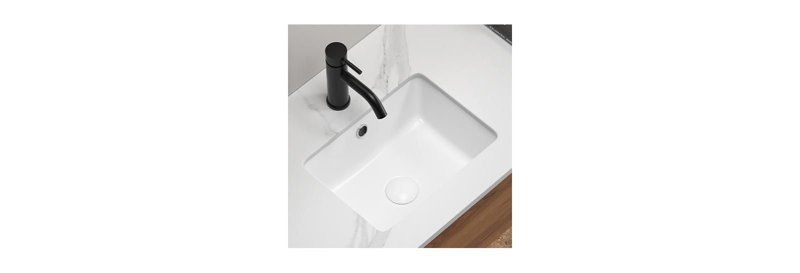 BUSDAYS 16 Inch Rectangle Undermount Bathroom Sink Under Counter Vanity Sink Opening Size White Porcelain Basin Sink Para Banos