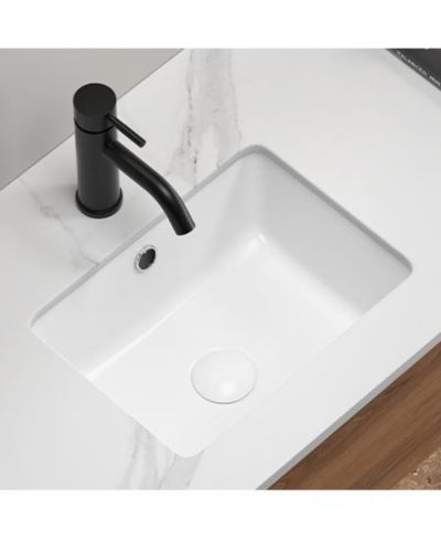 BUSDAYS 16 Inch Rectangle Undermount Bathroom Sink Under Counter Vanity Sink Opening Size White Porcelain Basin Sink Para Banos