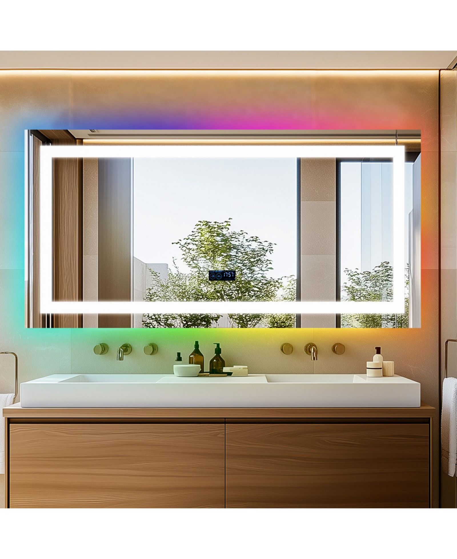 LUVOD 48”x24” Rectangle Smart LED Bathroom Mirror Smart LED Bathroom Mirror Digital Display Anti Fog Memory Function