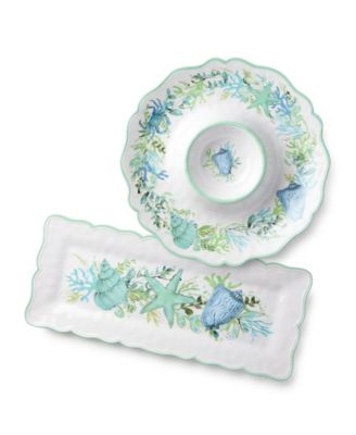 Certified International Sea Glass Chip-and-Dip Tray and Rectangular Platter, 2-Piece Set