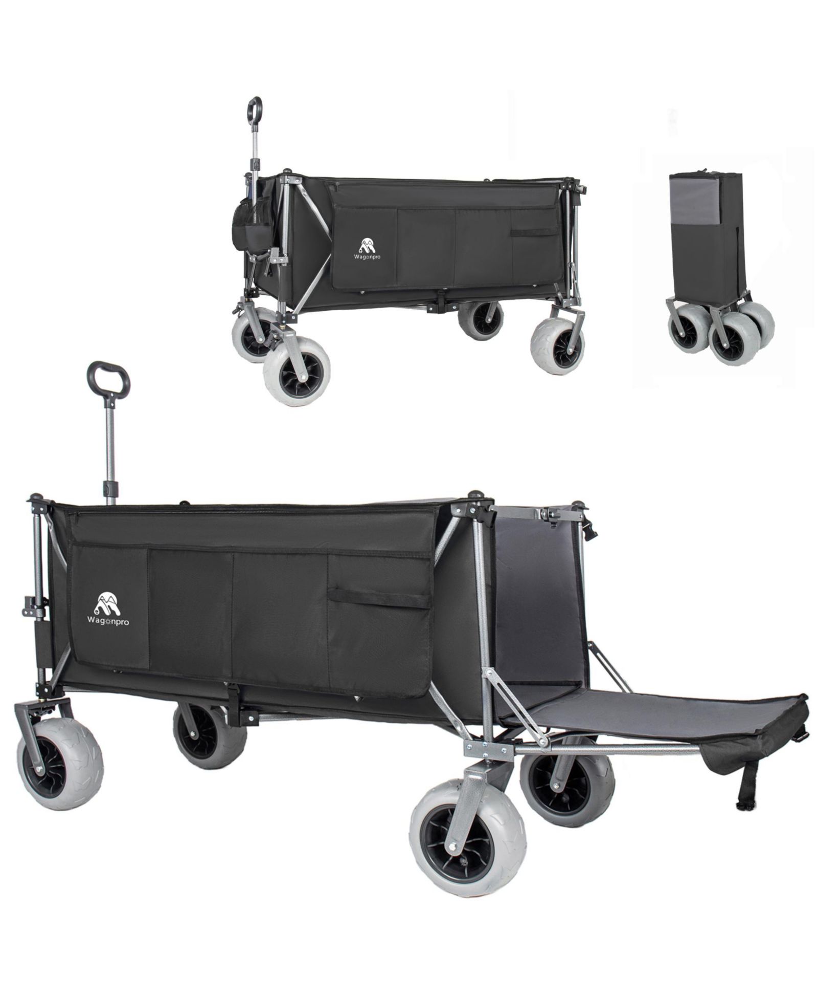 RAINSKEN Heavy Duty Utility Wagons, Extra Long Large Foldable Wagon with Opened Tailgate and All-Terrain Wheels.