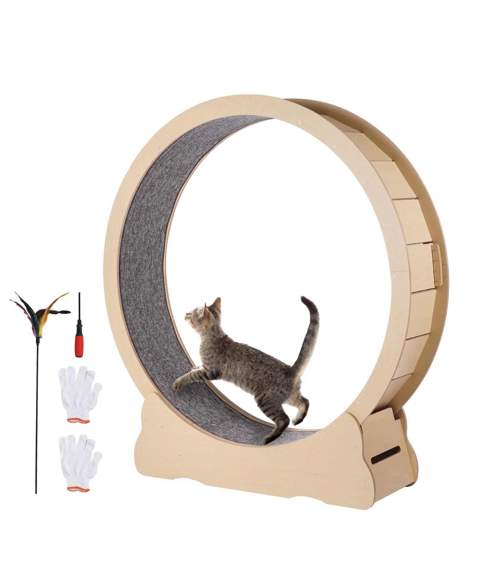 COZITO 52" Wooden Cat Exercise Wheel with Detachable Carpet